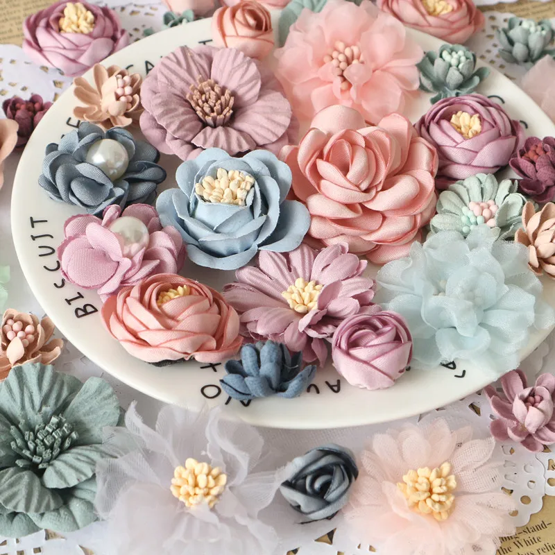 10Pcs/Set Mix Fabric Flowers Simulation Flower Head Decoration Flowers For DIY Accessories
