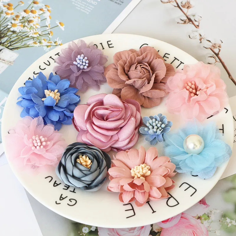 10Pcs/Set Mix Fabric Flowers Simulation Flower Head Decoration Flowers For DIY Accessories