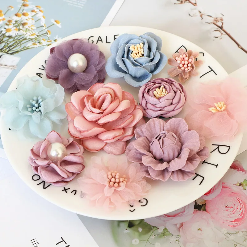 10Pcs/Set Mix Fabric Flowers Simulation Flower Head Decoration Flowers For DIY Accessories