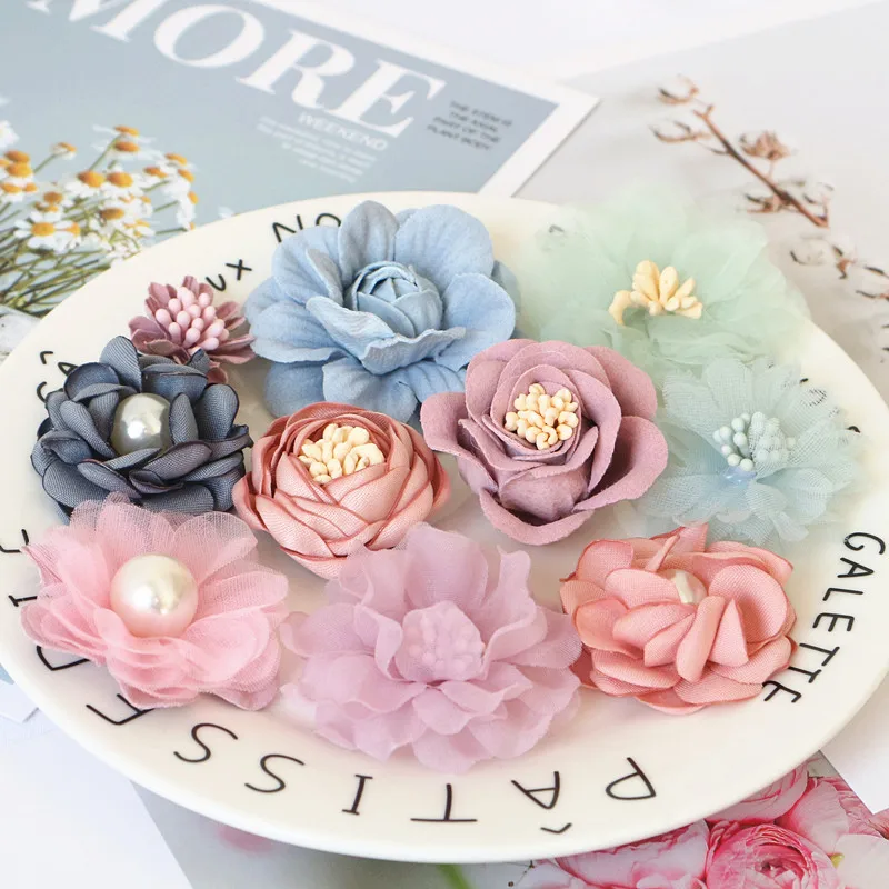 10Pcs/Set Mix Fabric Flowers Simulation Flower Head Decoration Flowers For DIY Accessories