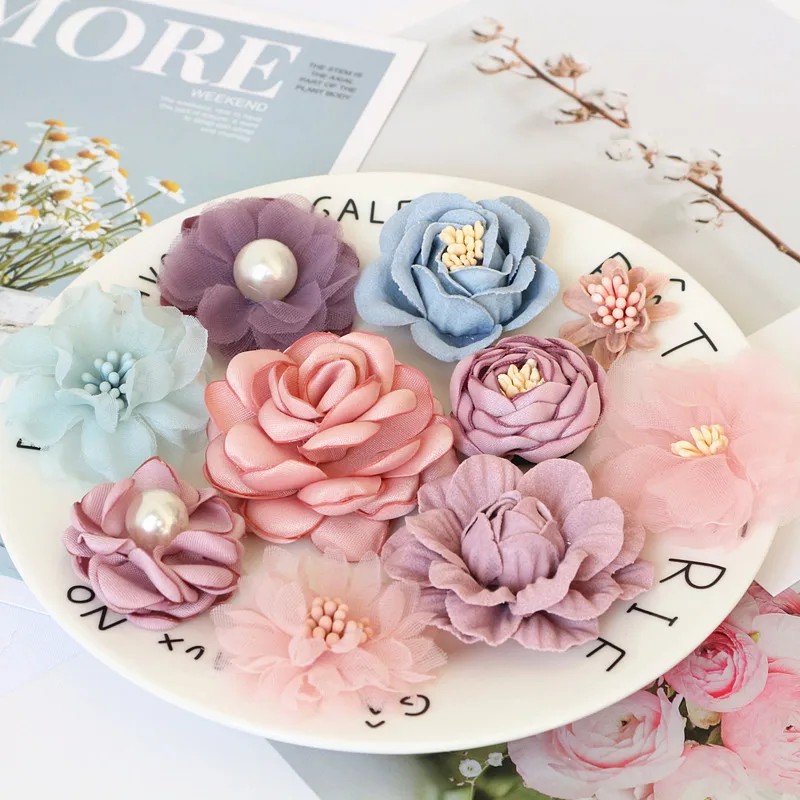 10Pcs/Set Mix Fabric Flowers Simulation Flower Head Decoration Flowers For DIY Accessories