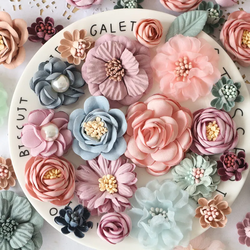 10Pcs/Set Mix Fabric Flowers Simulation Flower Head Decoration Flowers For DIY Accessories