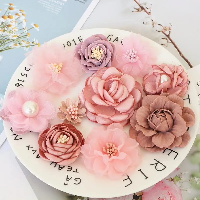 10Pcs/Set Mix Fabric Flowers Simulation Flower Head Decoration Flowers For DIY Accessories