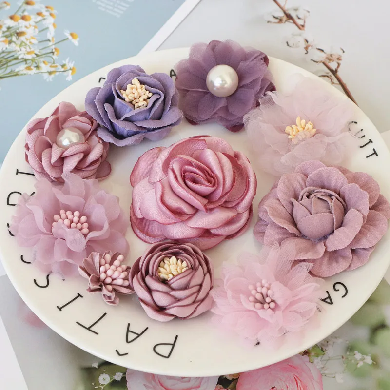 10Pcs/Set Mix Fabric Flowers Simulation Flower Head Decoration Flowers For DIY Accessories