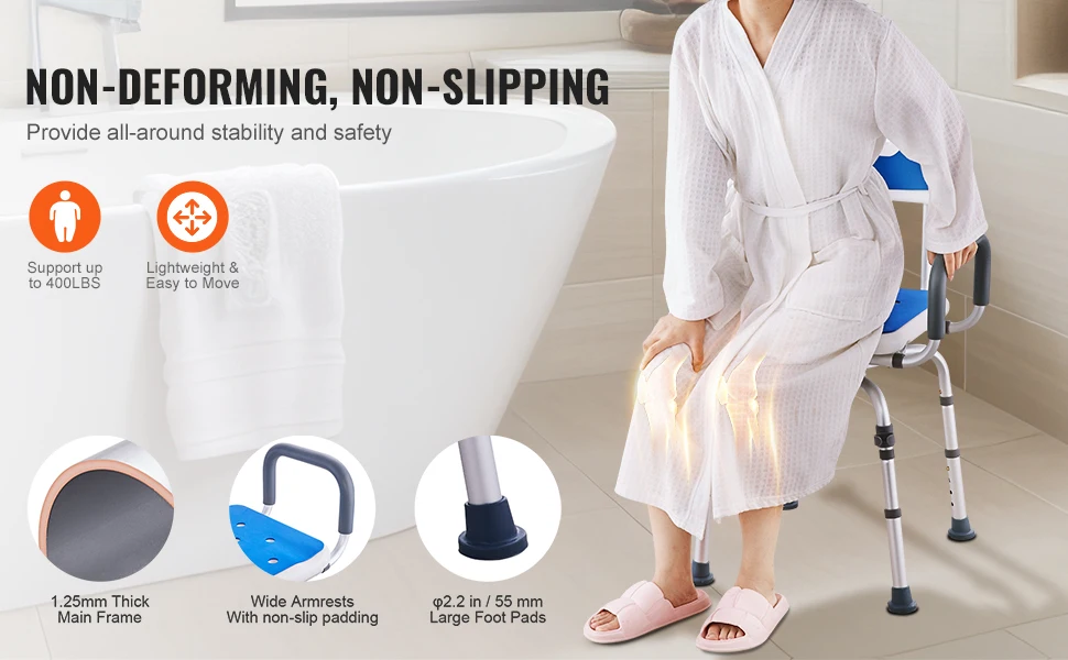 SucceBuy Swivel Shower Chair 360 Degree Adjustable with Armrest and Backrest for Shower or Bathtub Non-Slip for Elderly Disabled