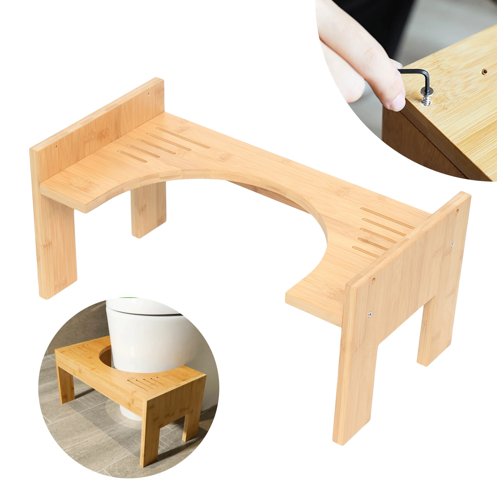 Bamboo Toilet Stool Multi-functional Toilet Stool Poop Stool, Toilet Assistance Steps Stool for Kids and Seniors