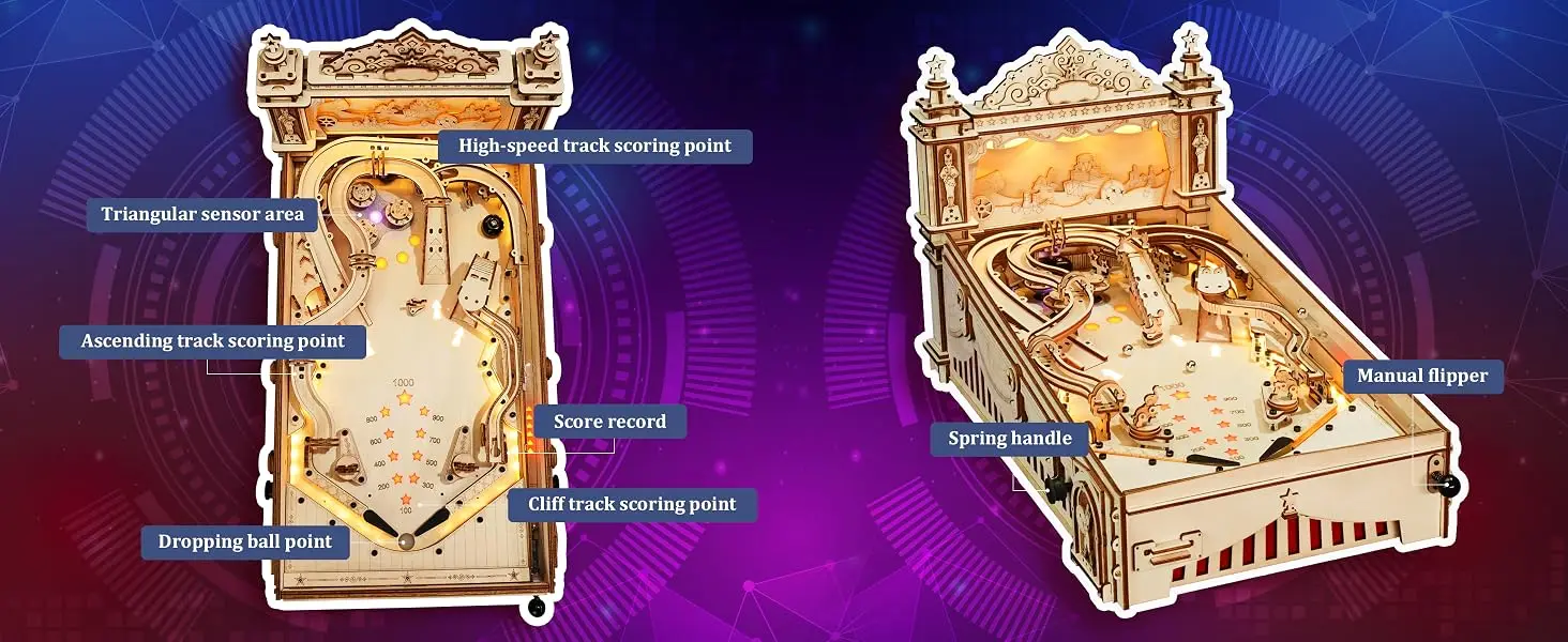 Robotime 3D Pinball Machine Puzzle Amusing Table Game Mechanical Wooden Model Building Kits for Adult 14+ Teens
