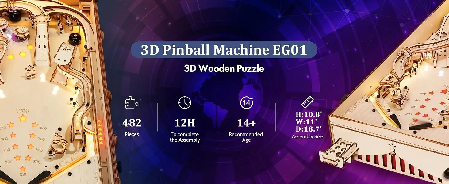 Robotime 3D Pinball Machine Puzzle Amusing Table Game Mechanical Wooden Model Building Kits for Adult 14+ Teens