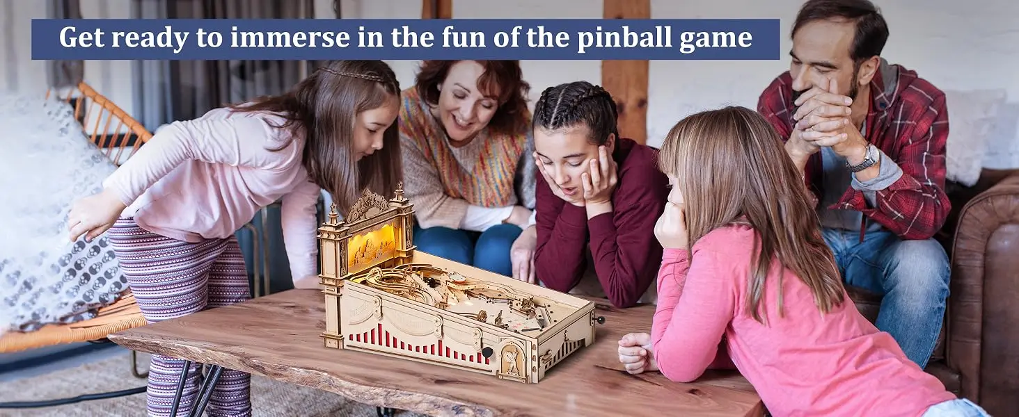 Robotime 3D Pinball Machine Puzzle Amusing Table Game Mechanical Wooden Model Building Kits for Adult 14+ Teens