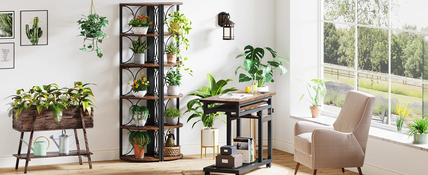 Tribesigns 67 inch Tall Corner Shelf, 6 Tier Rustic Corner Bookshelf Bookcase Storage Rack Standing Shelving Unit
