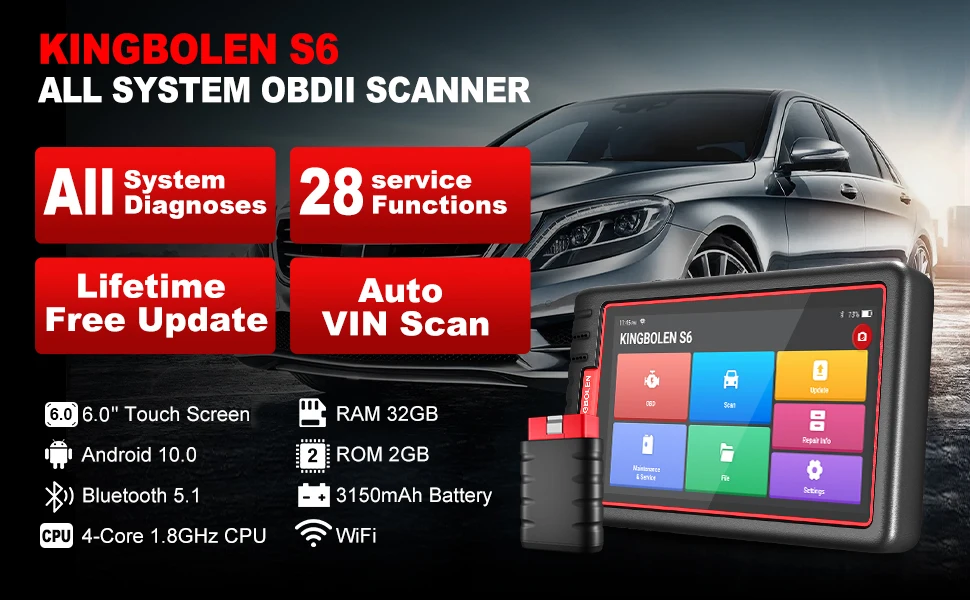 Lifetime Free Update Newest KINGBOLEN S6 CAN FD All System Car Diagnostic Tools Auto OBD Scanner Bluetooth 28 Resets Auto Vin