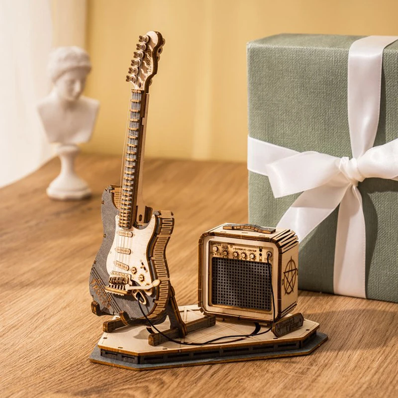 Robotime Electric Guitar 3D Wooden Puzzle for Kids Adults Assembly Creative Toys Building Block Set for Christmas Gifts Adult