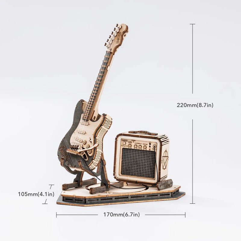 Robotime Electric Guitar 3D Wooden Puzzle for Kids Adults Assembly Creative Toys Building Block Set for Christmas Gifts Adult