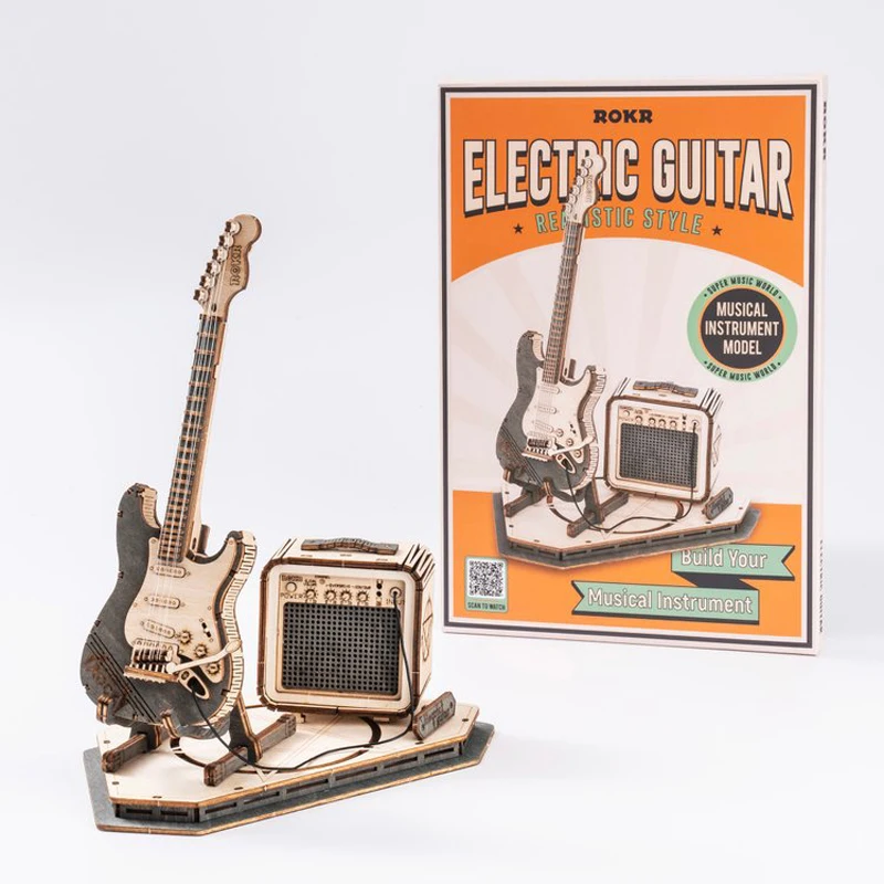Robotime Electric Guitar 3D Wooden Puzzle for Kids Adults Assembly Creative Toys Building Block Set for Christmas Gifts Adult