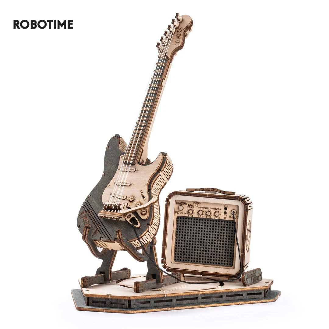 Robotime Electric Guitar 3D Wooden Puzzle for Kids Adults Assembly Creative Toys Building Block Set for Christmas Gifts Adult