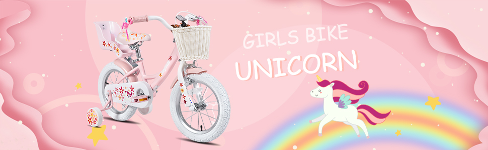 JOYSTAR Unicorn Girls Bike for Kids Ages 2-9,Kids Bike with Training Wheels, Streamers, Basket and Doll Seat