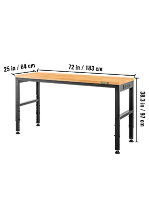 SucceBuy 72cm Woodworking Workbench Adjustable Height Oak Wood Hardwood Top Work Table 900KG Capacity for Office Home Workshop