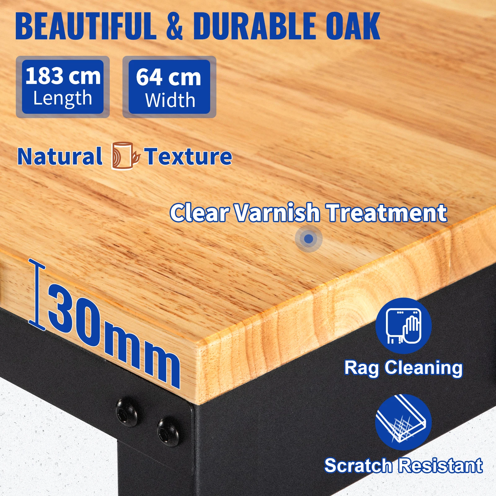 SucceBuy 72cm Woodworking Workbench Adjustable Height Oak Wood Hardwood Top Work Table 900KG Capacity for Office Home Workshop