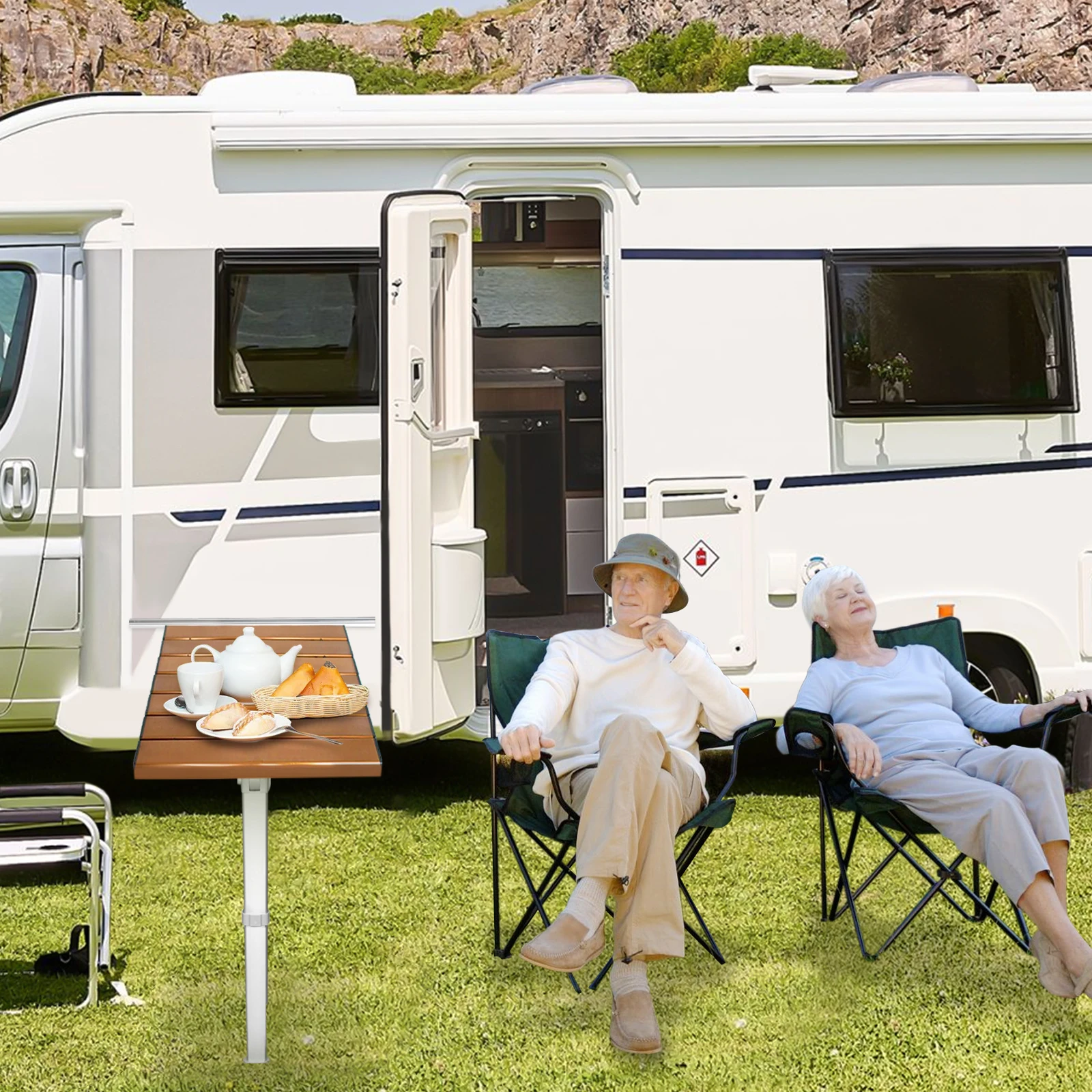 Adjustable Table Leg Kit, 20-30 Inch Folding Telescopic Legs with 2 Piece Slide Rails for RV Camper Yacht Travel Trailer