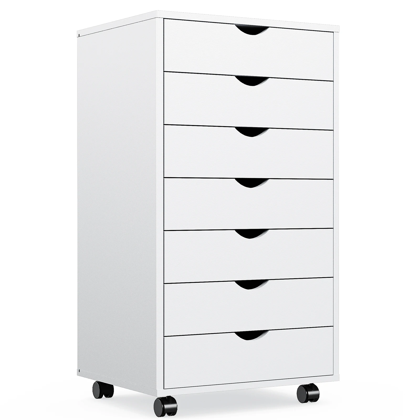 JHK 7 Drawer Chest Dressers Nightstand Storage Cabinet Wooden File Office Mobile Cabinet Wheels Living Room Organizer Rolling