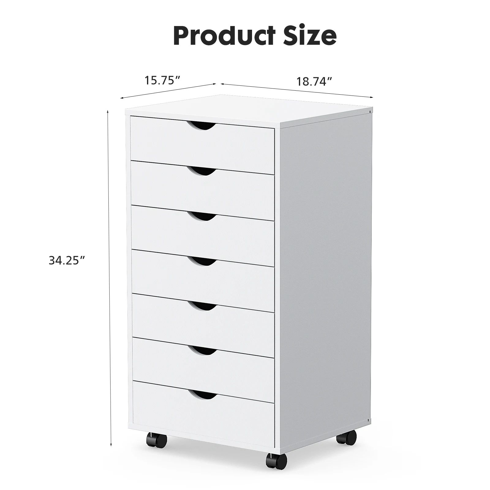 JHK 7 Drawer Chest Dressers Nightstand Storage Cabinet Wooden File Office Mobile Cabinet Wheels Living Room Organizer Rolling