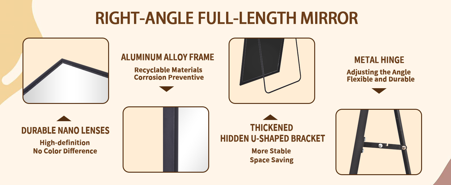 64"x21" Floor Mirror Full Length, Bedroom Floor Body Mirror with Stand, Leaning, Standing or Hanging Horizontally Vertically