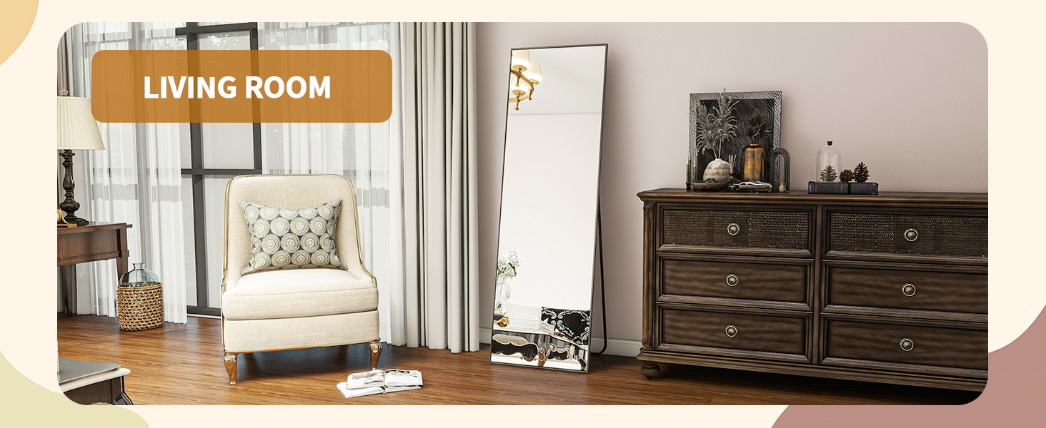 64"x21" Floor Mirror Full Length, Bedroom Floor Body Mirror with Stand, Leaning, Standing or Hanging Horizontally Vertically