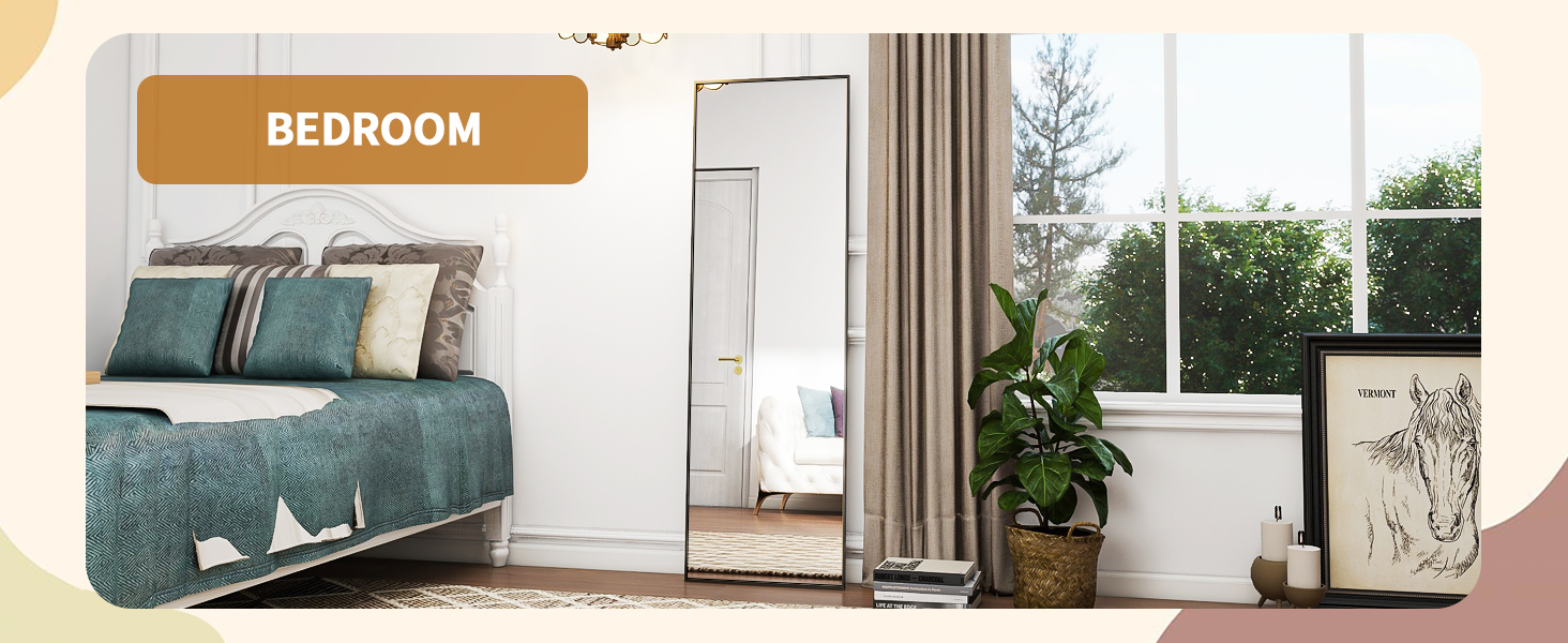 64"x21" Floor Mirror Full Length, Bedroom Floor Body Mirror with Stand, Leaning, Standing or Hanging Horizontally Vertically