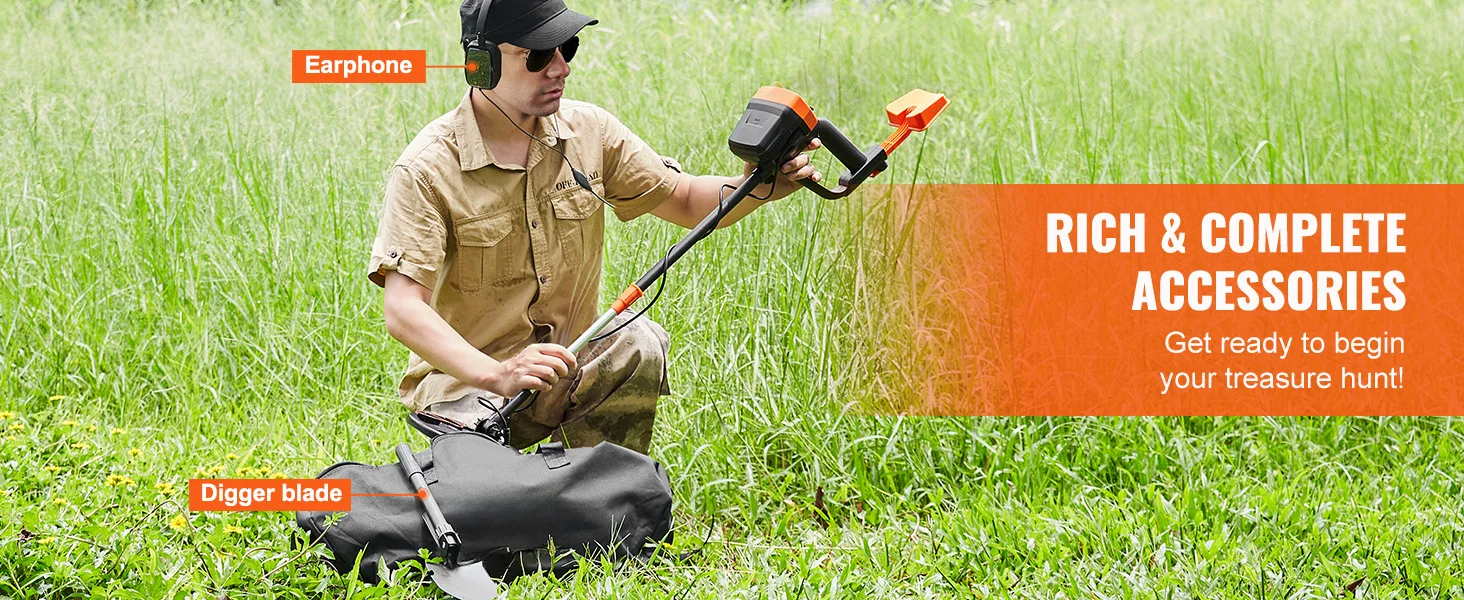 SucceBuy Metal Detector 8Inch Waterproof Search Coil & High Accuracy Pointer Display Adjustable 38''-49'' Aluminum Stem Detector