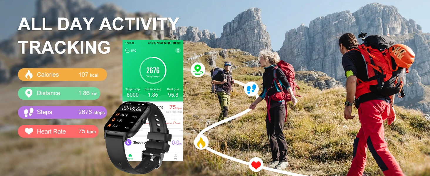 EIGIIS Smart Watch For Men Women P66D 1.85" TFT Health Monitoring IP68 Waterproof Bluetooth Call Multifunction Fitness Tracker