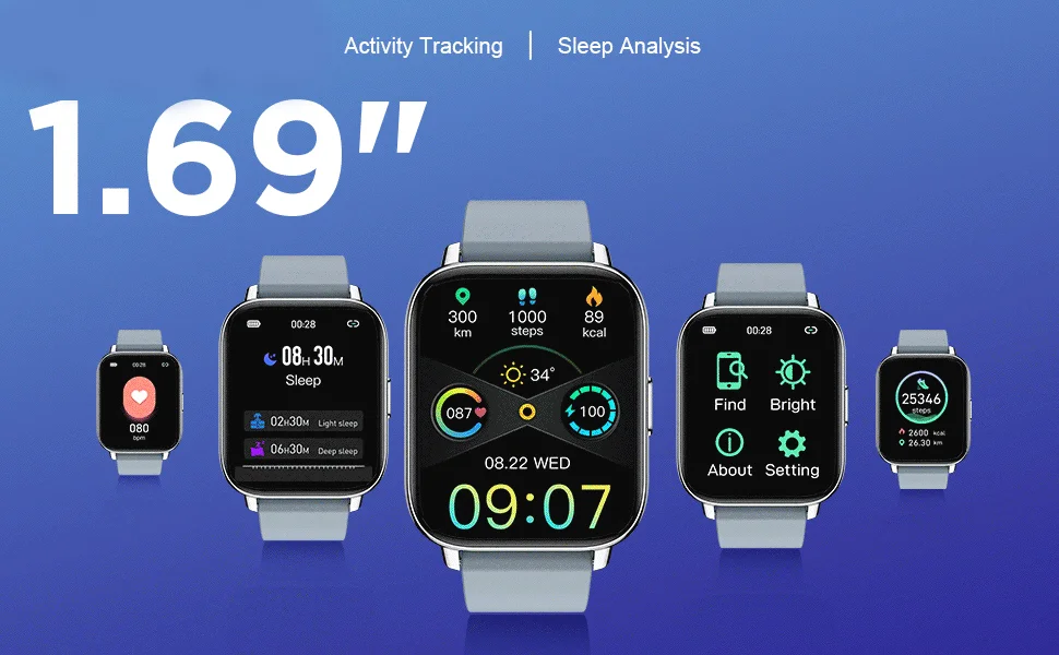 Nerunsa Smart Watch, Fitness Tracker 1.69" Touch Screen Smartwatch Fitness Watch Heart Rate Monitor/Pedometer/Sleep Monitor.