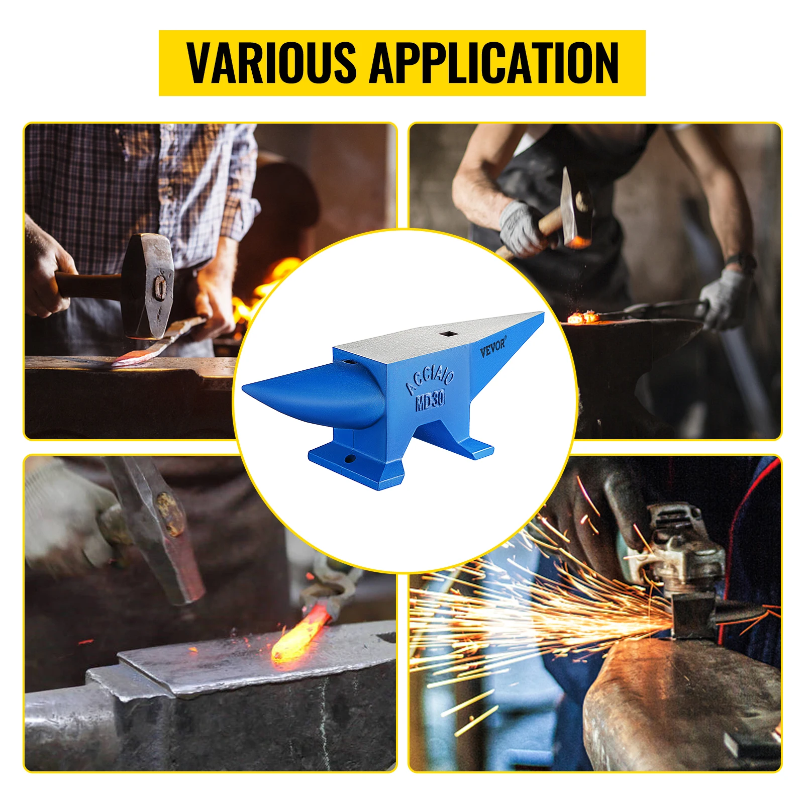 SucceBuy 30KG Single Rugged Round Horn Anvil Cast Steel Block Blacksmith Bench Tool Jewelry Making Manual Equipment Metalsmiths