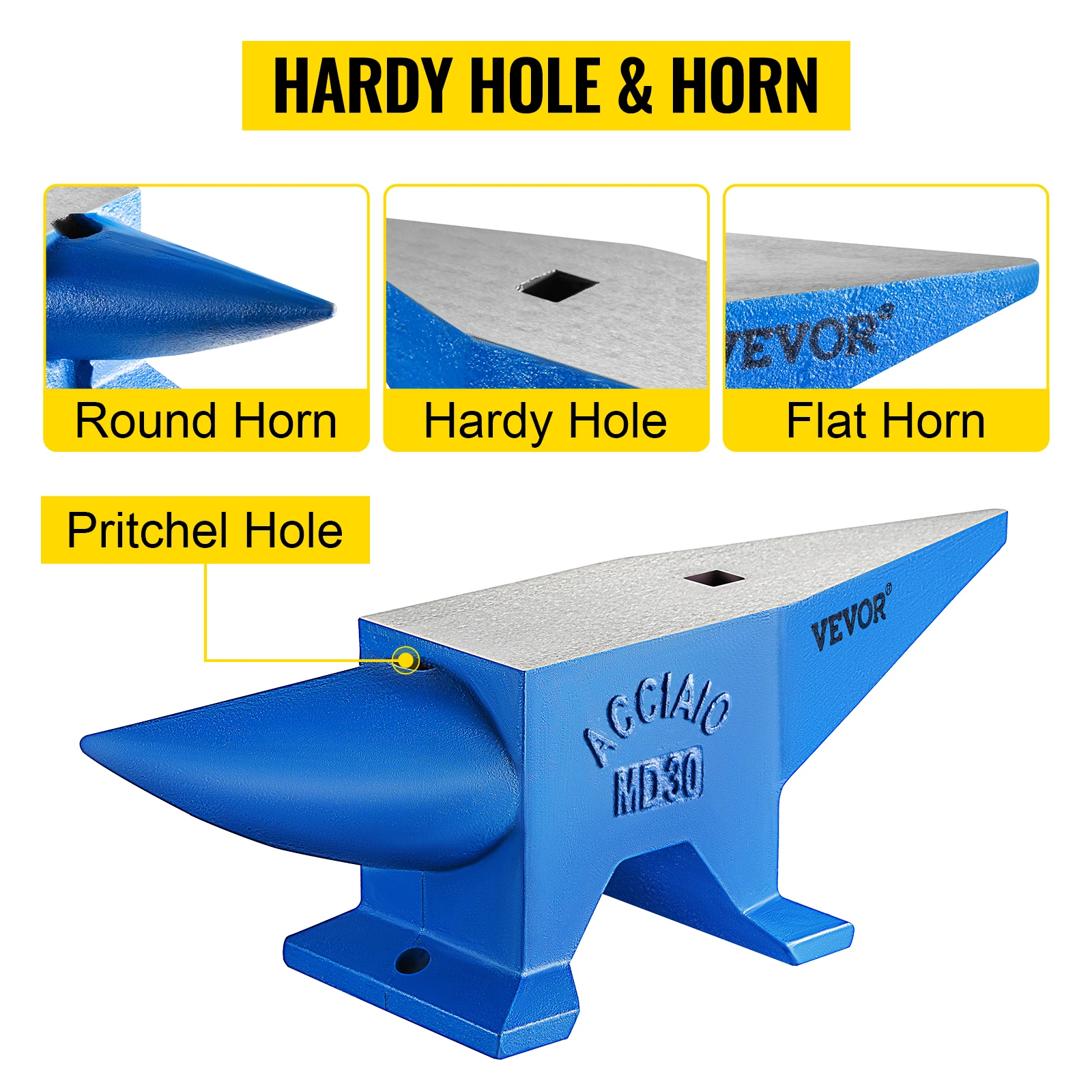 SucceBuy 30KG Single Rugged Round Horn Anvil Cast Steel Block Blacksmith Bench Tool Jewelry Making Manual Equipment Metalsmiths