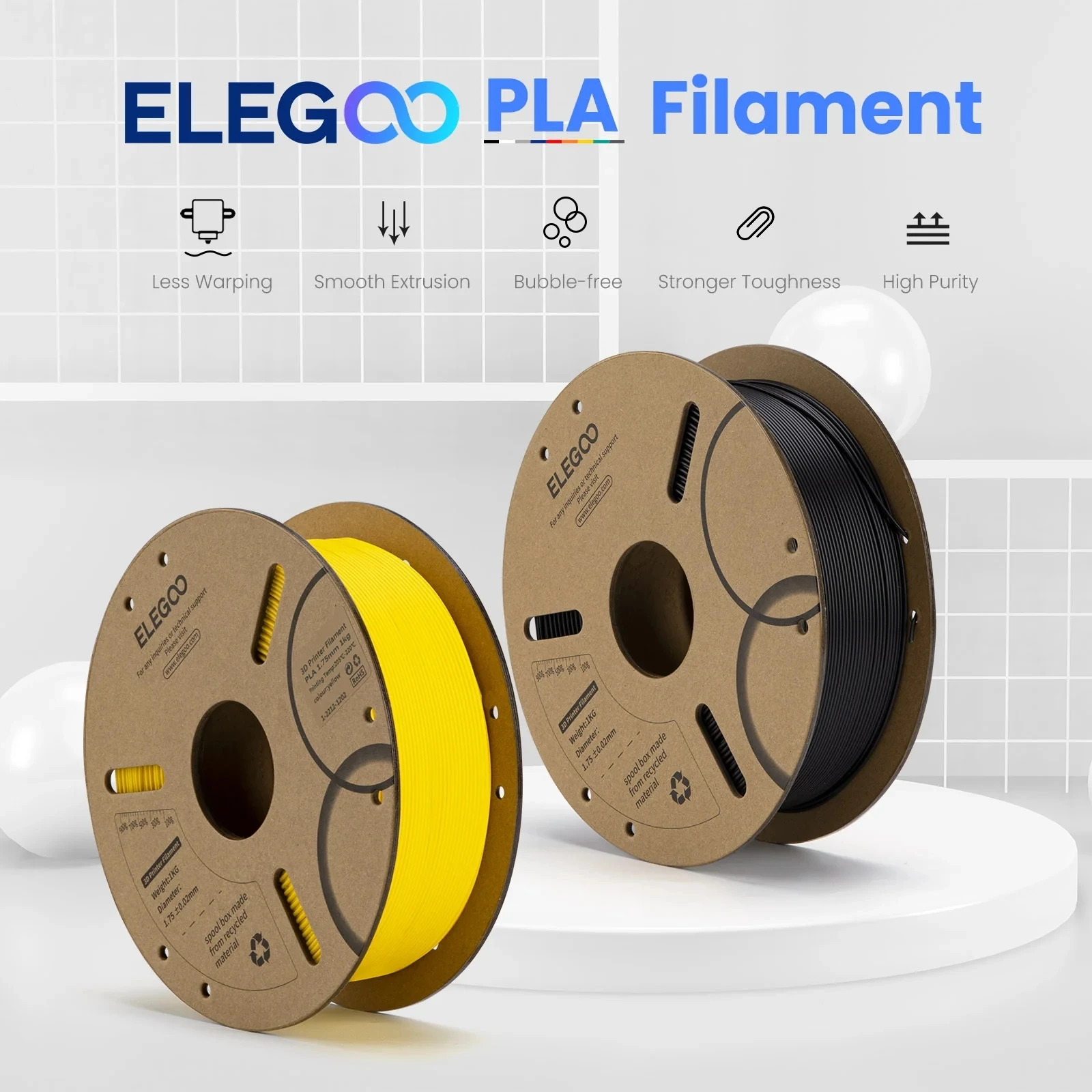 ELEGOO 1.75mm PLA Filament 2KG Set Plastic 3D PLA for 3D Printer Consumables Material for FDM 3D Printer NEPTUNE 3 PRO