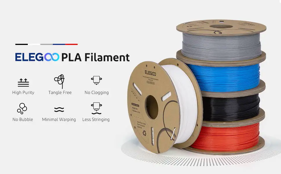 ELEGOO 1.75mm PLA Filament 2KG Set Plastic 3D PLA for 3D Printer Consumables Material for FDM 3D Printer NEPTUNE 3 PRO