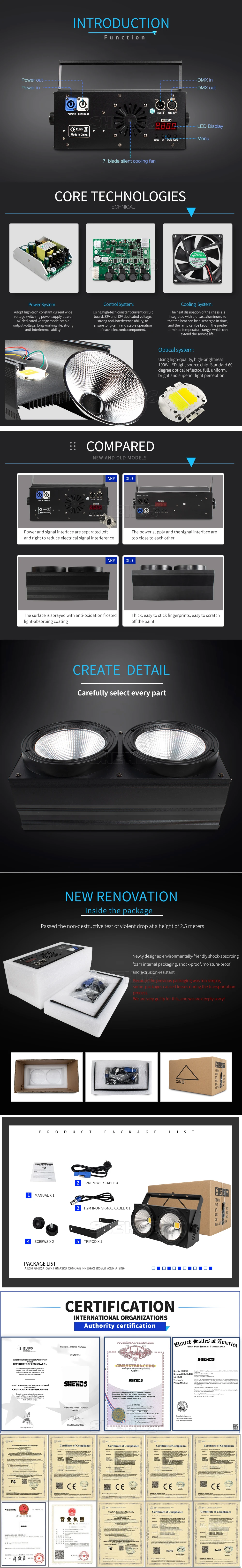 SHEHDS 1/2Eyes 200W COB Lighting Cool Warm White/RGBW+UV 6 in 1 For Dj Booth Market Disco Church Theater Concert