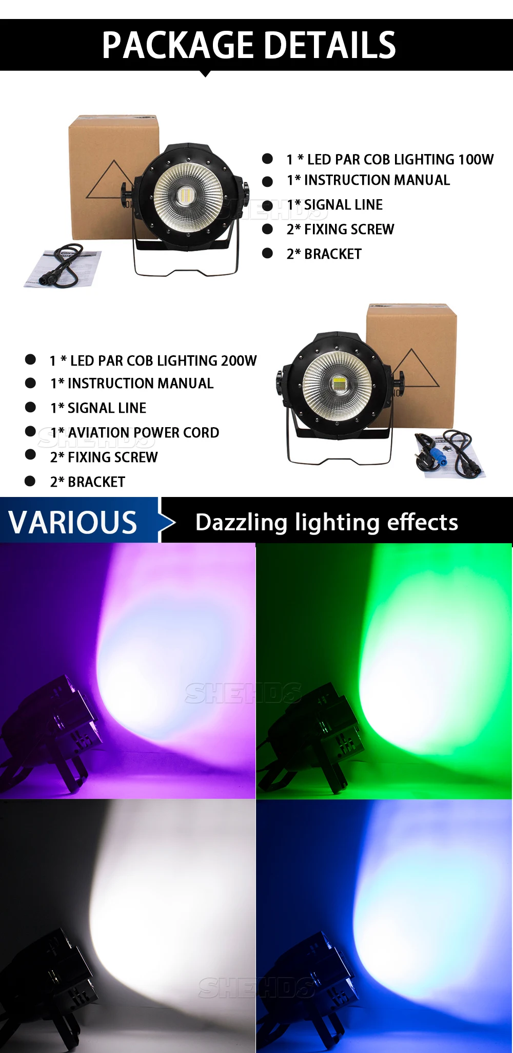 SHEHDS 1/2Eyes 200W COB Lighting Cool Warm White/RGBW+UV 6 in 1 For Dj Booth Market Disco Church Theater Concert