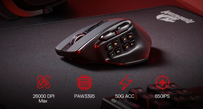 Redragon M811 PRO Wireless MMO Gaming Mouse, 15 Programmable Buttons RGB Gamer Mouse, 10 Side Macro Keys