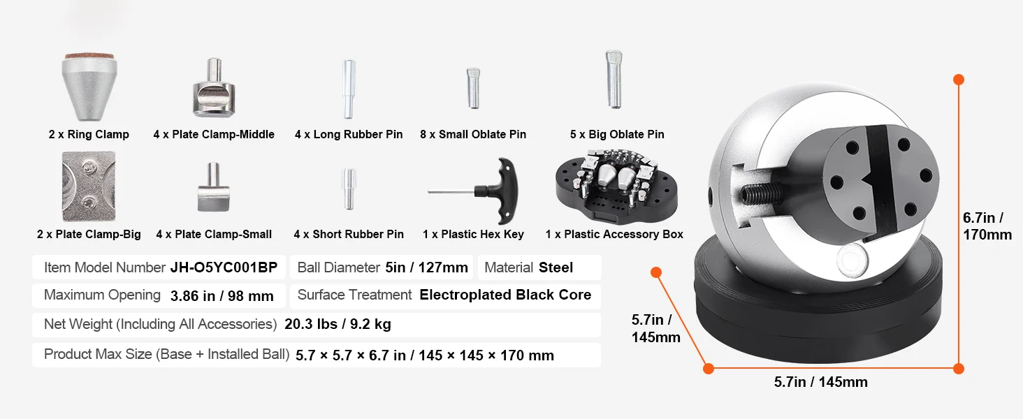 SucceBuy 10Kg Full Set 5in Engraving Vise Standard Block Ball Inlaid Diamonds Jewelry Adjustable Setting Tool 34Pcs Attachments