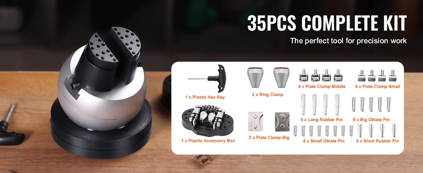 SucceBuy 10Kg Full Set 5in Engraving Vise Standard Block Ball Inlaid Diamonds Jewelry Adjustable Setting Tool 34Pcs Attachments