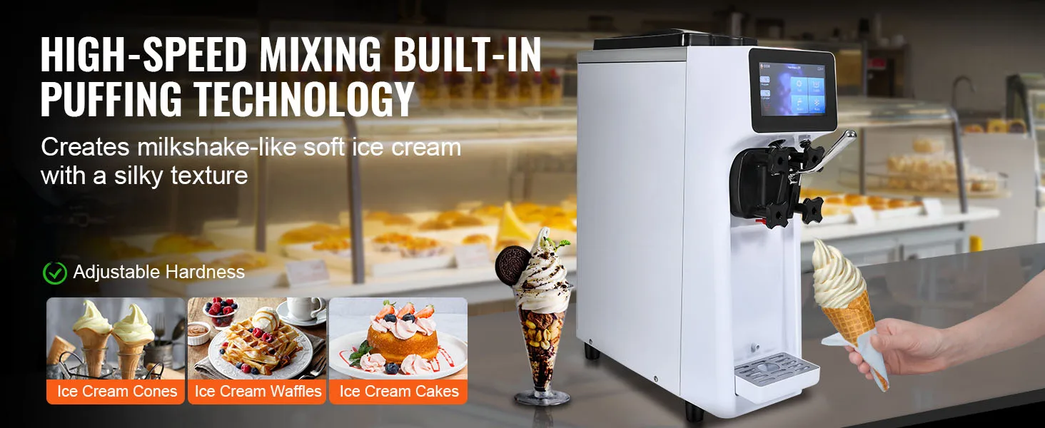SucceBuy 4L Commercial Ice Cream Machine Single Flavor Countertop Soft Serve Ice Cream Maker Touch Screen Auto Clean Pre-cooling