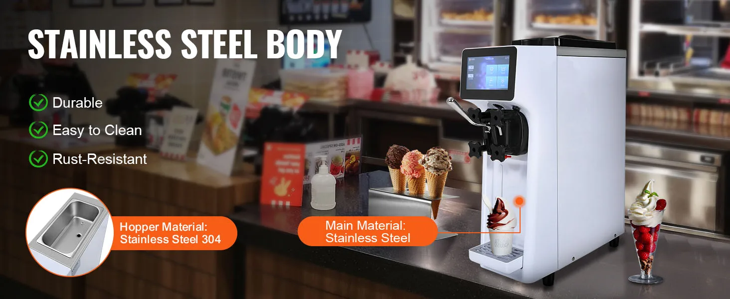 SucceBuy 4L Commercial Ice Cream Machine Single Flavor Countertop Soft Serve Ice Cream Maker Touch Screen Auto Clean Pre-cooling