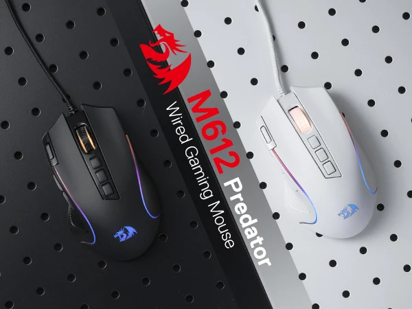 Redragon M612 Predator RGB Gaming Mouse 8000 DPI Wired Optical with 11 Programmable Buttons, White