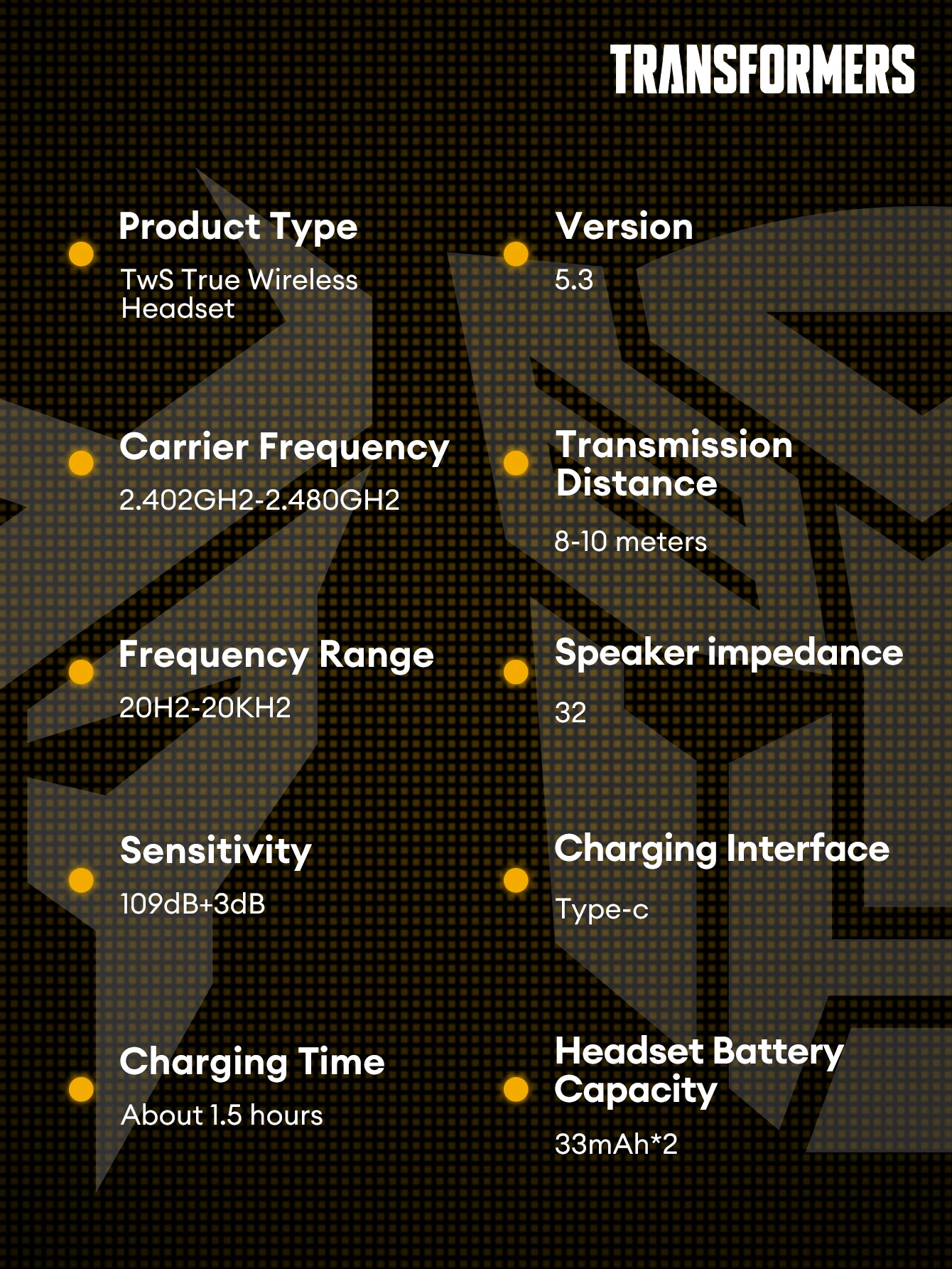 Ship From US Transformers TF-T06 Bluetooth Earphones Gaming Headset Low Latency with Mic Headphones HD Call Wireless Earbuds
