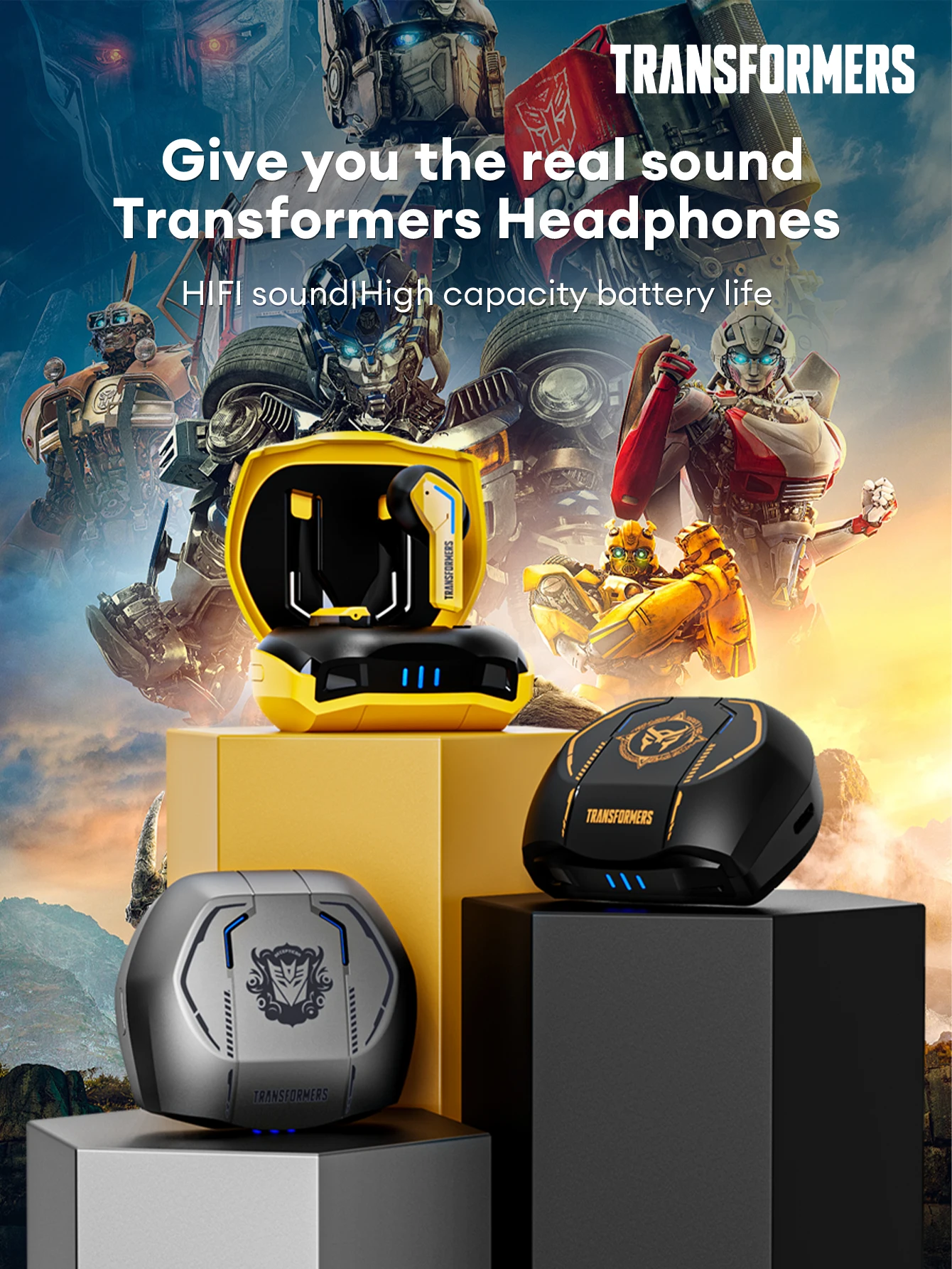 Ship From US Transformers TF-T06 Bluetooth Earphones Gaming Headset Low Latency with Mic Headphones HD Call Wireless Earbuds
