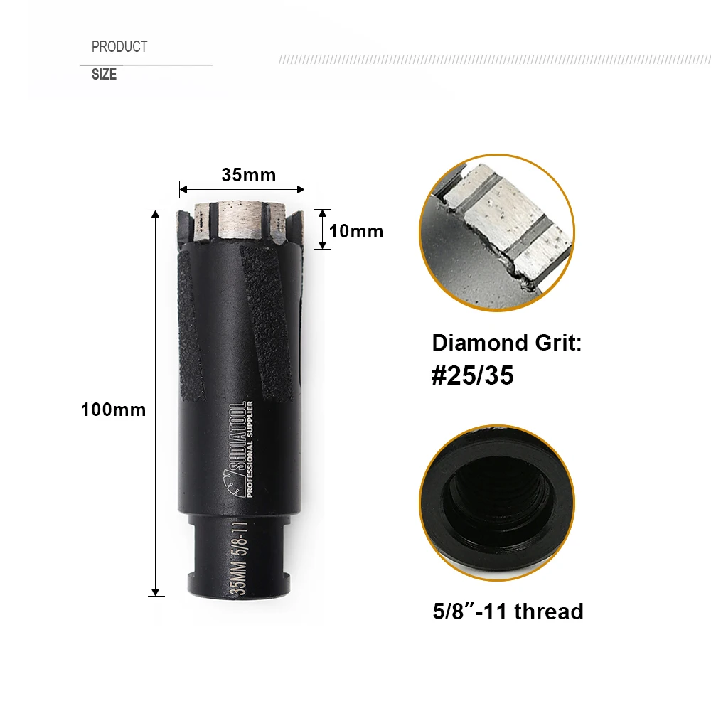 SHDIATOOL 1Pc Diamond Core Drill Bits 1-3/8 Inch Marble Drilling Core Bits For Hard Stone Concrete Granite Dry or Wet Hole Saws