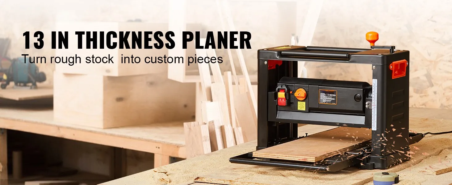 SucceBuy Electric Thickness Planer Benchtop 13inch Wood Planer with 3 Blades Two Speed 15-Amp 2000W for DIY Woodworking Planing