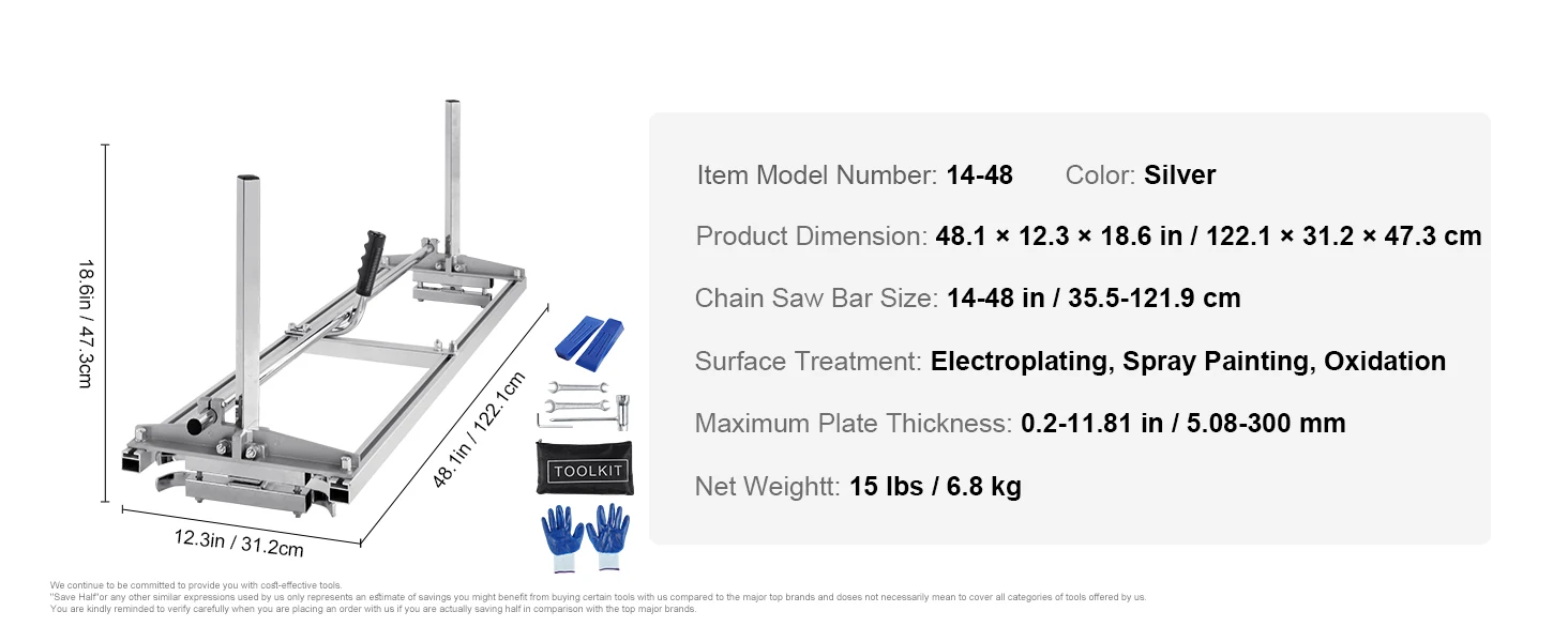 SucceBuy Chainsaw Mill Planking Milling 36 48 Inch Guide Bar Wood Lumber Cutting Portable Sawmill Aluminum Steel Chain Saw Mill
