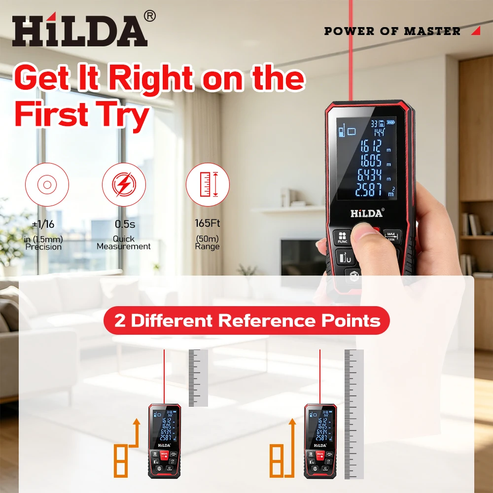 HILDA Digital Laser Distance Meter 50M/100M/120M Finder High Precision Area Volume Measure Construction Measuring Ruler Tool
