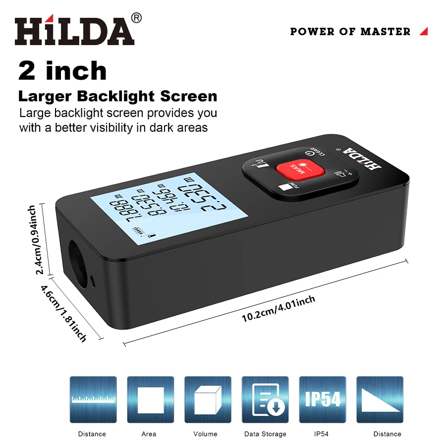 HILDA Digital Laser Distance Meter 50M/100M/120M Finder High Precision Area Volume Measure Construction Measuring Ruler Tool